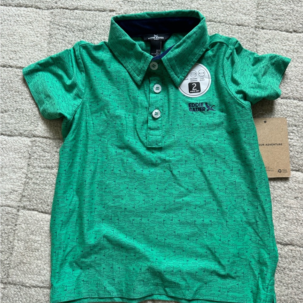 Eddie Bauer Teal Green Boys' Polo with Subtle Print